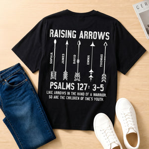 Raising Arrows Christian Father's Day Gift For Dad, Husband With Kids' Names - Personalized Shirt