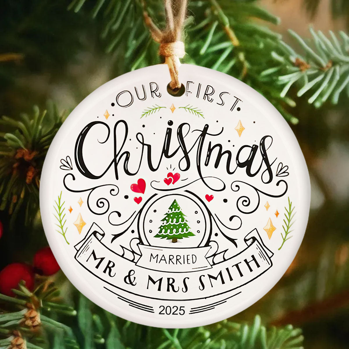Our First Christmas - Custom Newlywed Ceramic Ornament