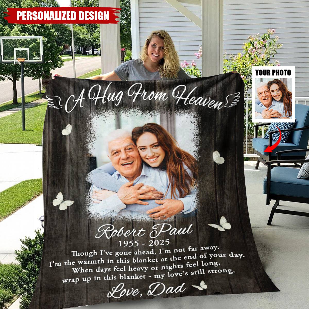 Personalized Hug From Heaven Memorial Photo Blanket
