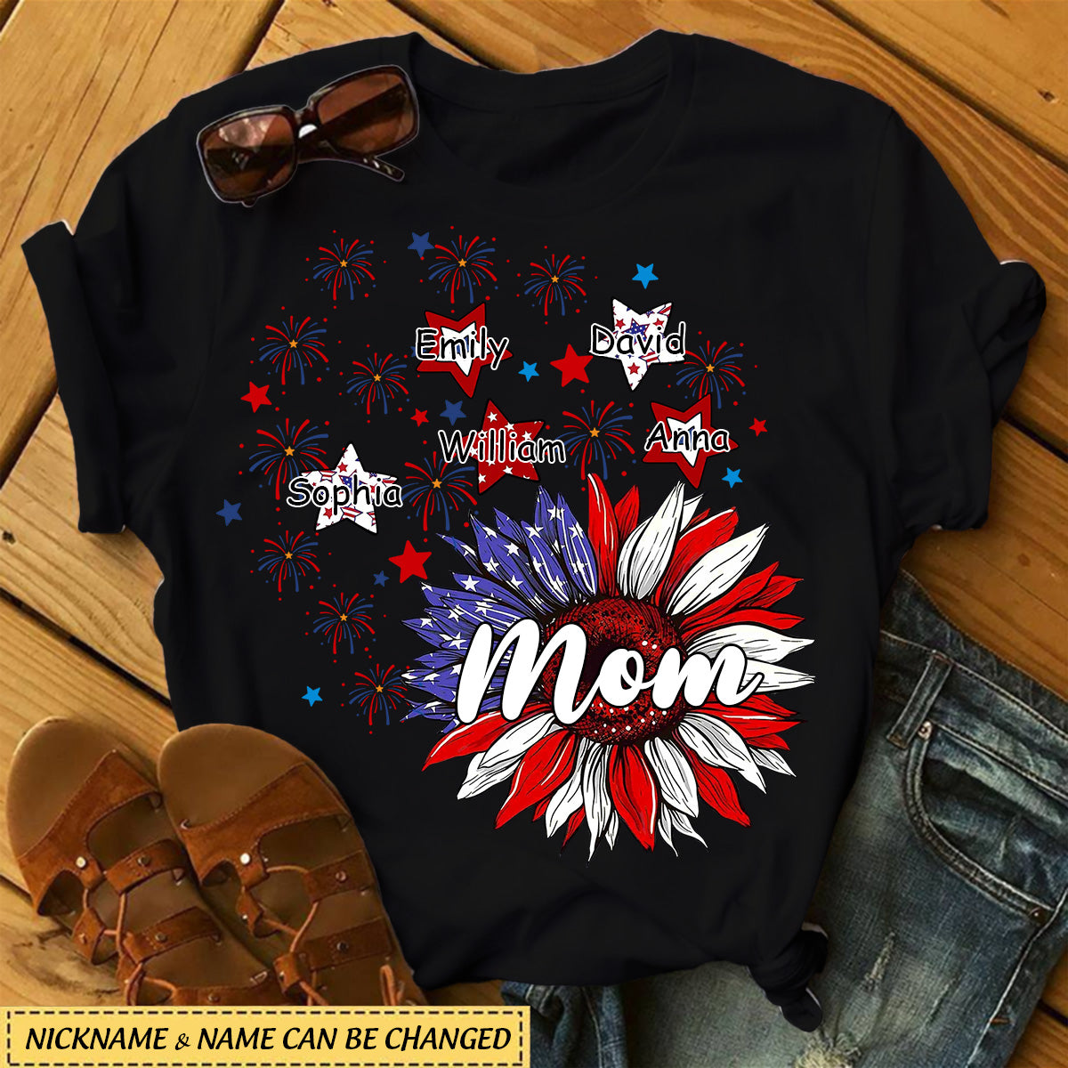 4th Of July Grandma Sunflowers Woman Memorial Day Personalized T-Shirts