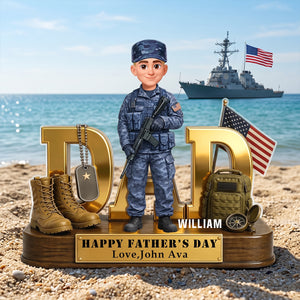 Personalized Acrylic Plaque Army Dad With US Flag & Gear, Father's Day Gift