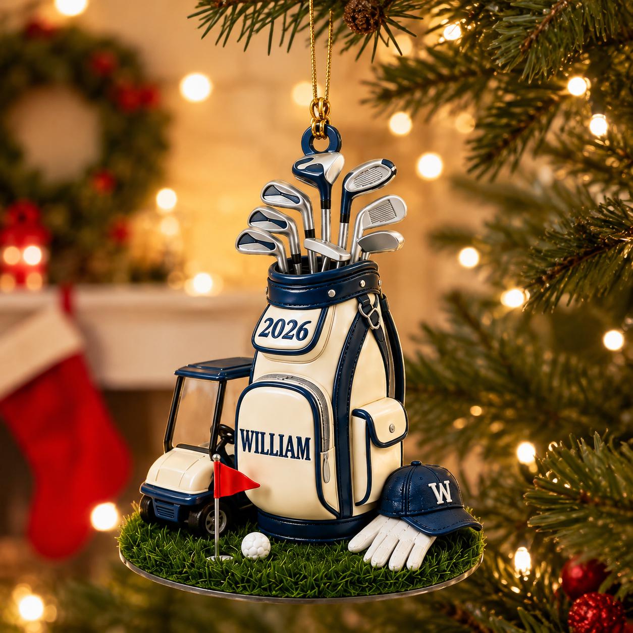 Personalized Golf Bag Ornament, Custom Name Golf Lover Christmas Gift