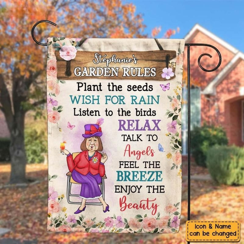 Gift For Grandma Garden Rules Flag