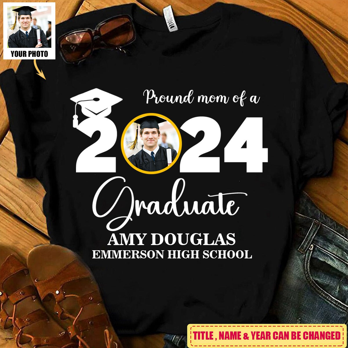 Personalized Custom Graduation Photo T-Shirt, Proud Mom Of A Graduate