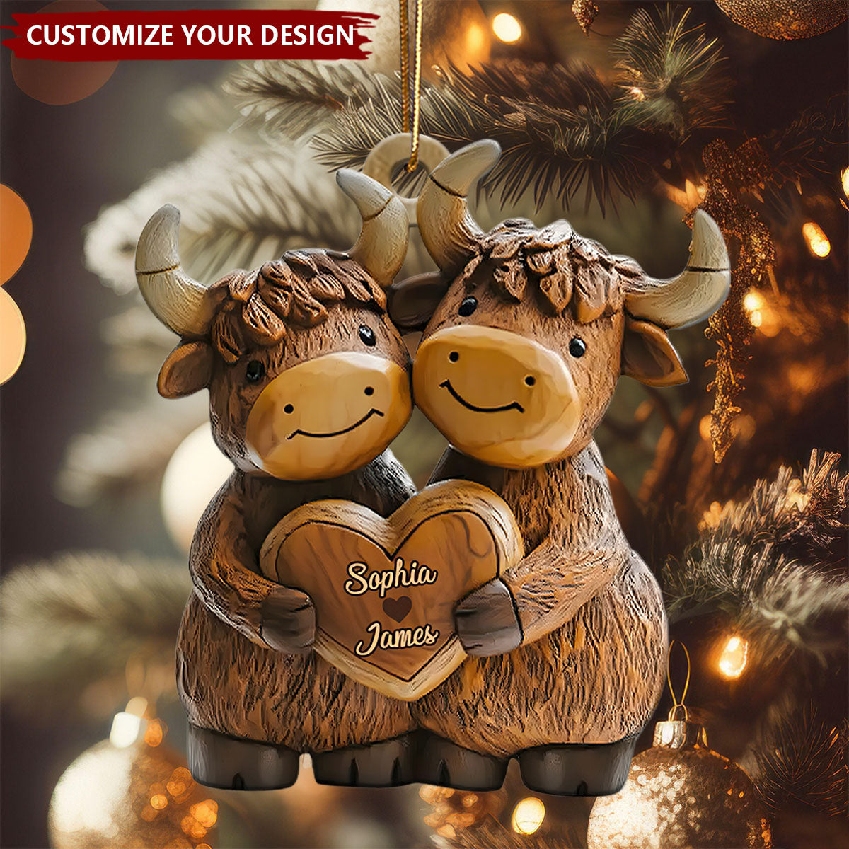 Cute Highland Cow Couple - Personalized Highland Cow Ornament
