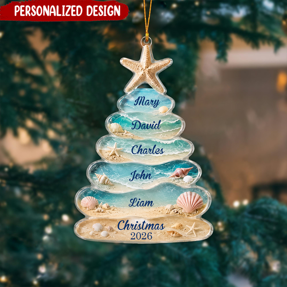 Personalized Sea Glass Family Christmas Tree Ornament-Custom Name Gift