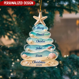 Personalized Sea Glass Family Christmas Tree Ornament-Custom Name Gift