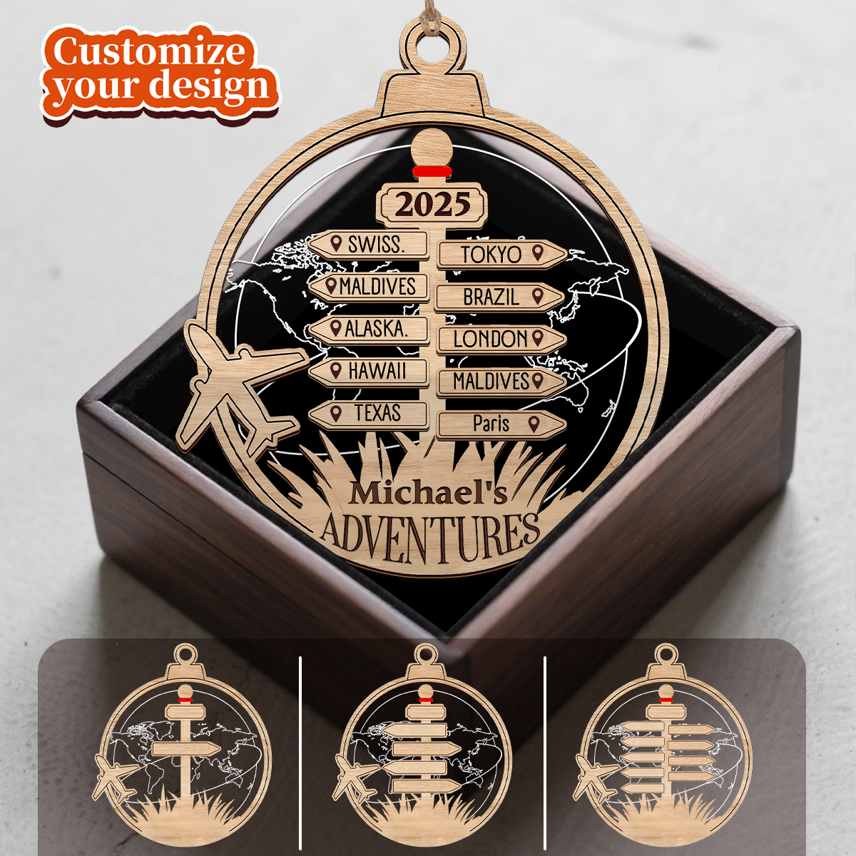 Custom Travel Adventure Ornament, Christmas Gift For Traveler