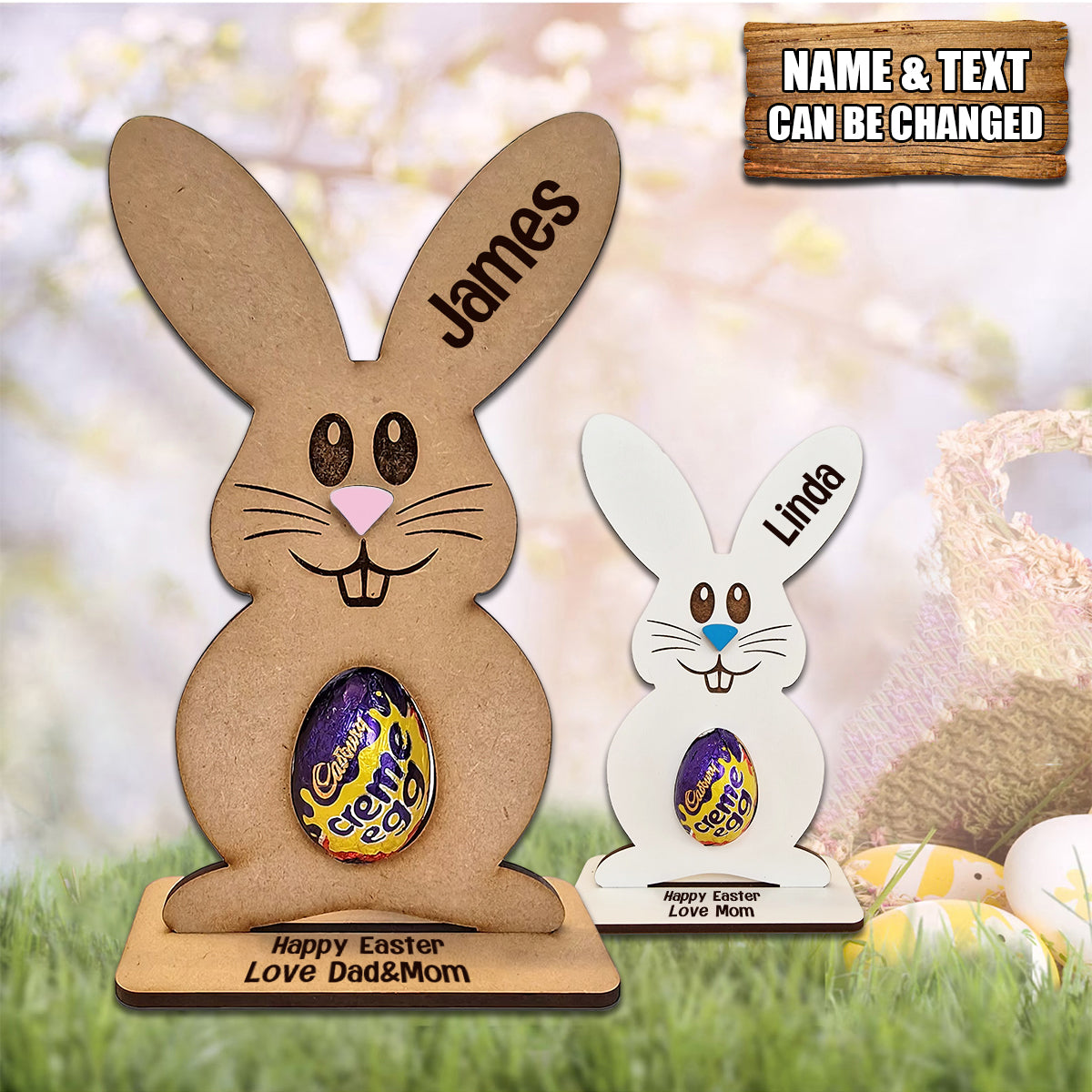 Personalized Bunny Easter Egg Creme Holder Decoration Treat Kinder Hunt Gifts