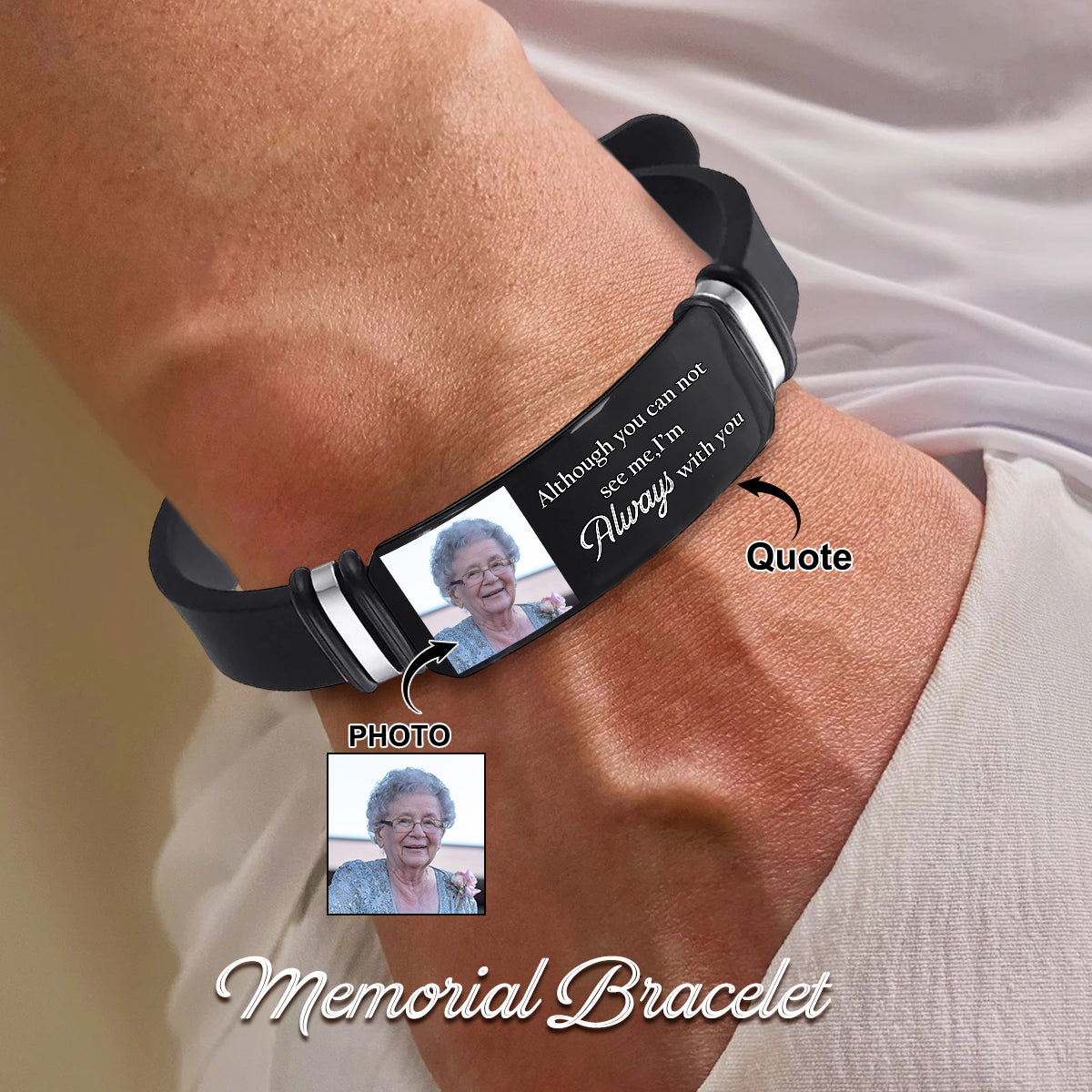 Always On My Mind,Forever In My Heart-Personalized Memorial Bracelet Upload Photo
