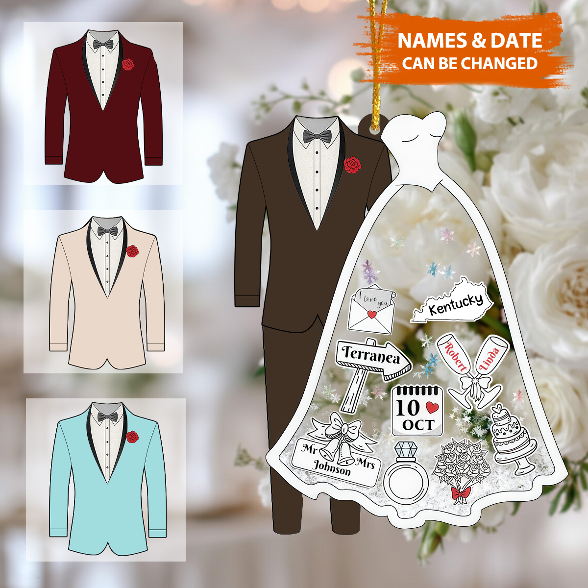 Personalized Wedding Ornament 2025, First Christmas Married Gift