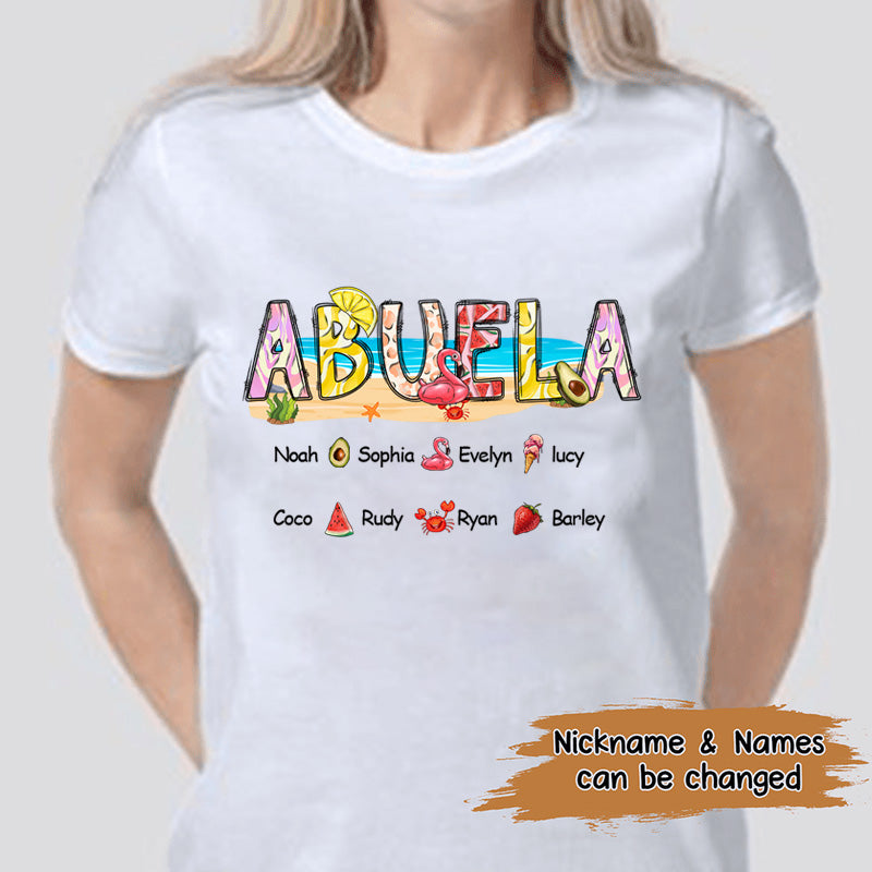 Personalized Nana Grandma Summer Beach Color Kid Names Custom Shirt