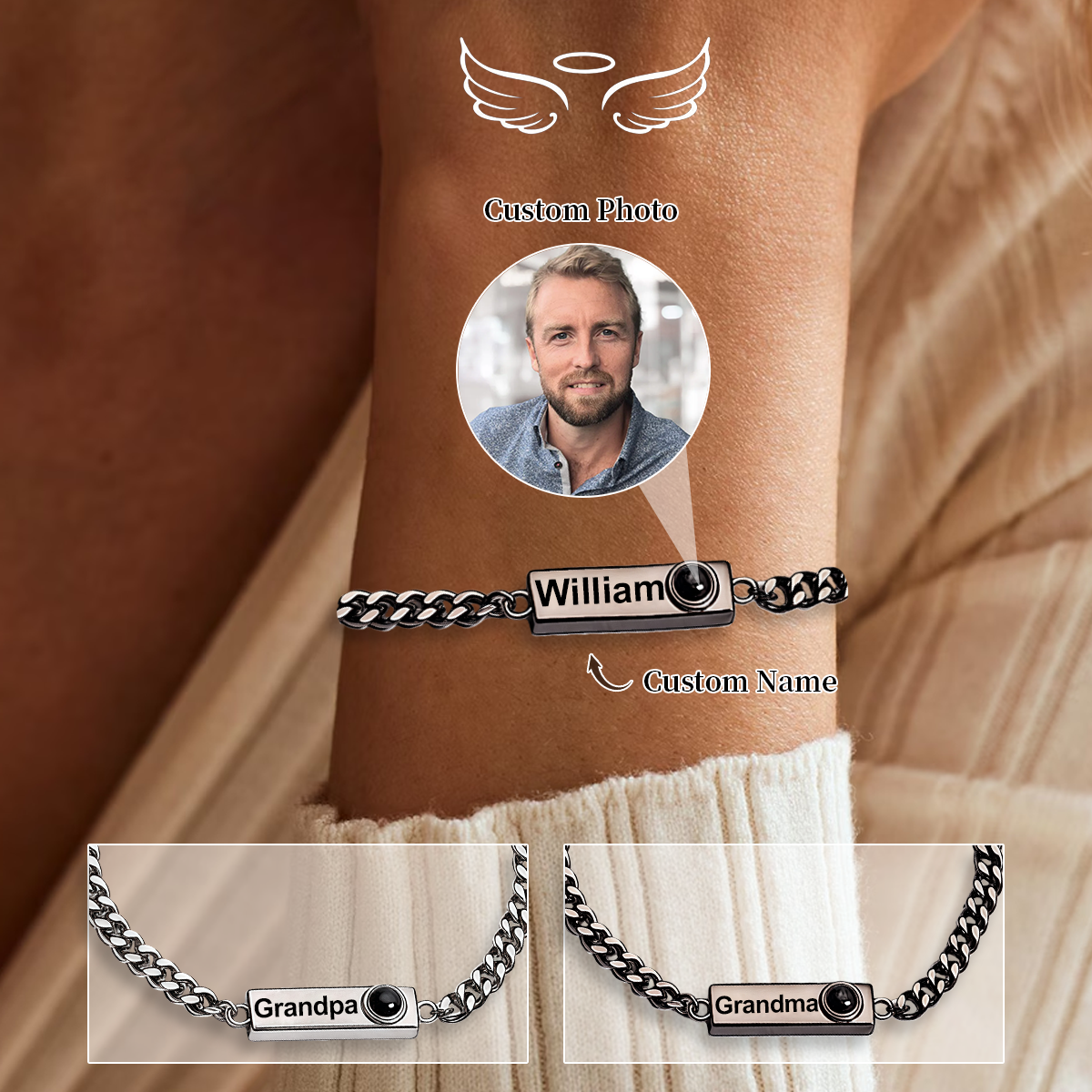 I'm Always With You, Personalized Custom Photo Projection Bracelet