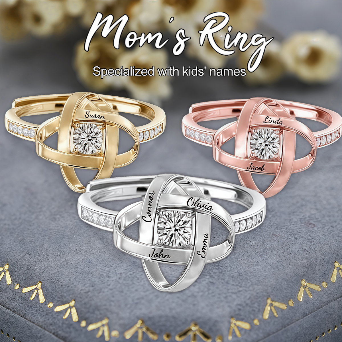 Personalized Four-Leaf Clover Eternal Heart Adjustable Ring