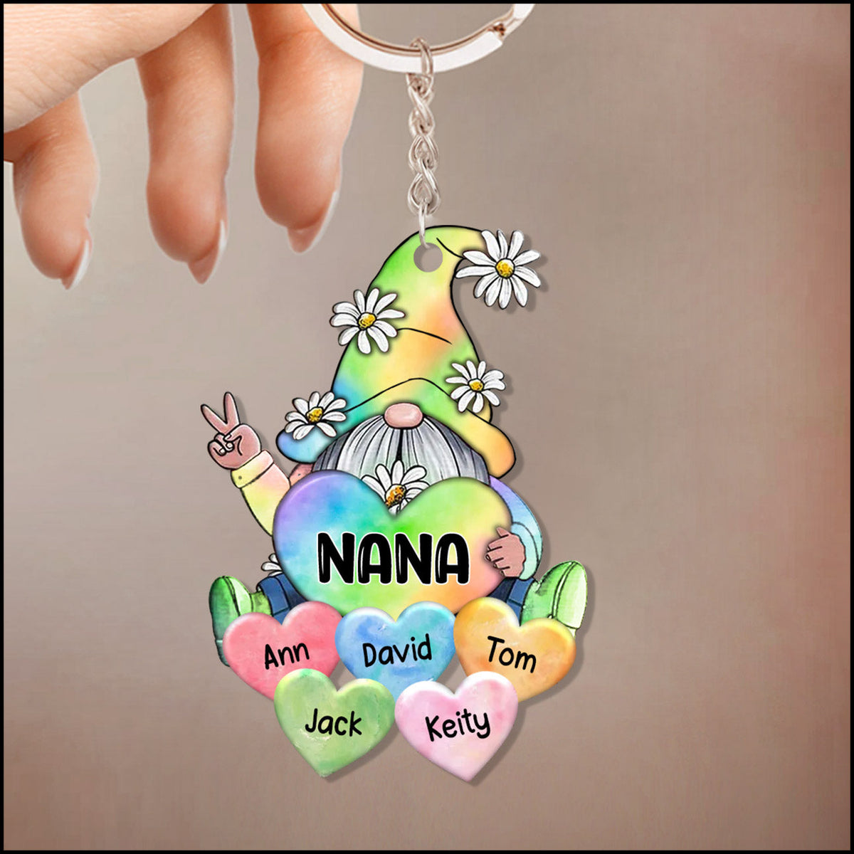 Colorful Rainbow Grandma Mom Little Heart Kids Personalized Keychain