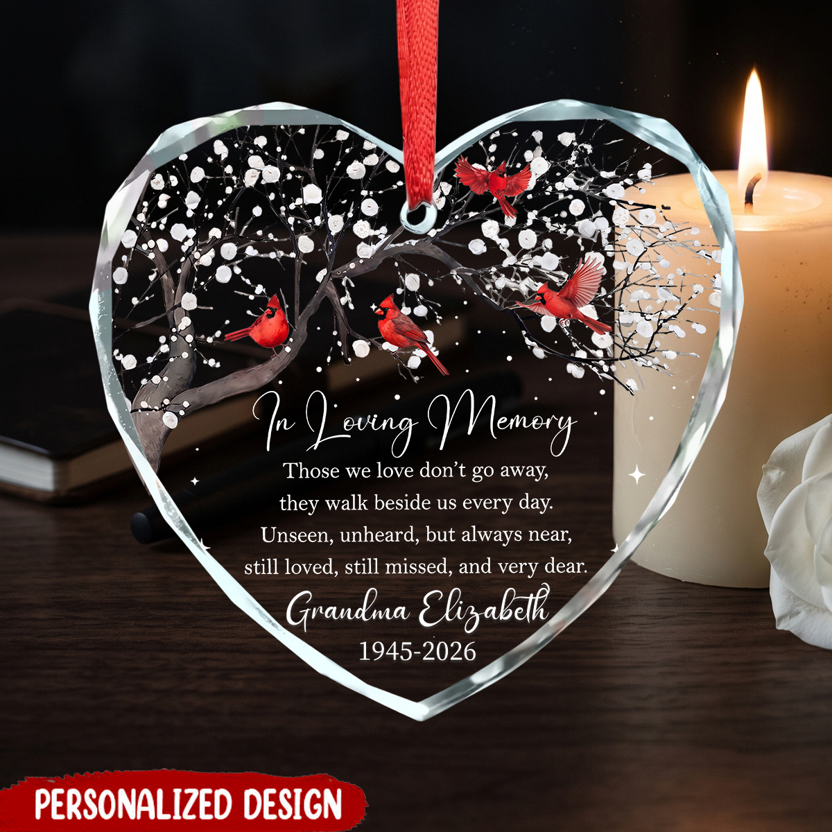 Personalized Cardinal In Loving Memory Glass Ornament
