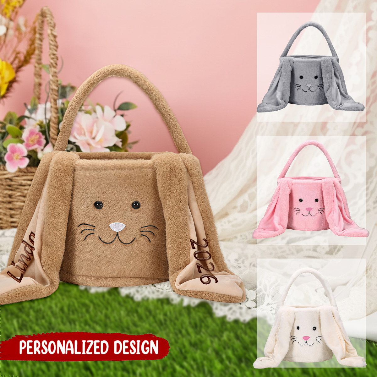 Custom Name Plush Easter Basket For Kids