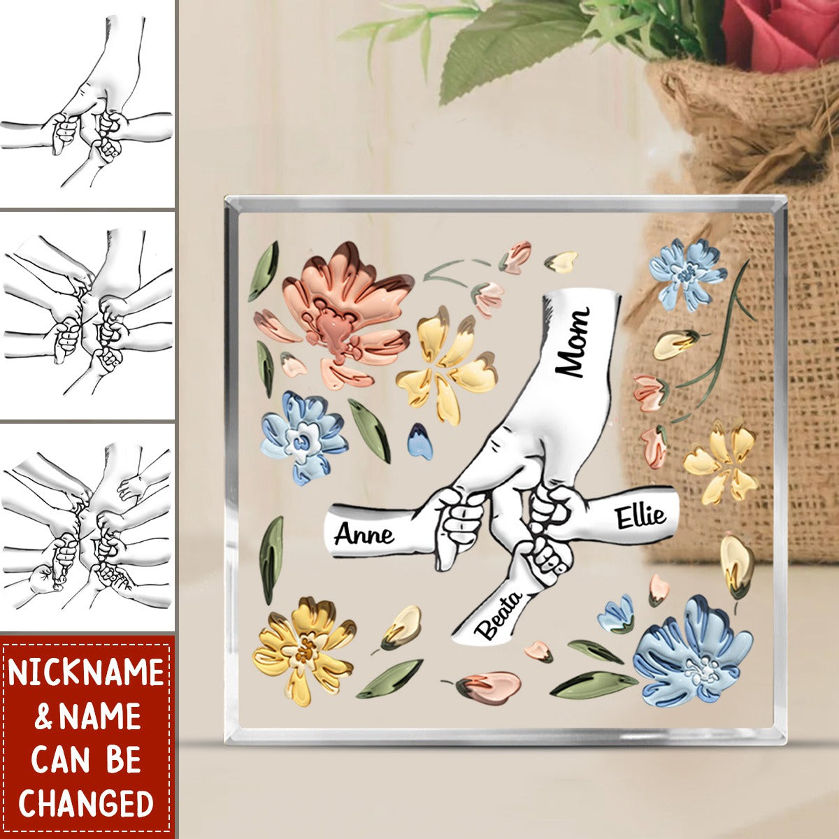 Hand In Hand, I Will Always Protect You - Gift For Mom, Grandma - Personalized Square Shaped Acrylic Plaque