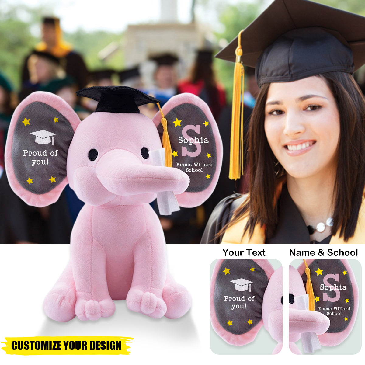 Personalized Graduation Gift With Name-Elephant Plush Toy