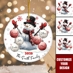 Personalized Custom Snowman Family Ceramic Ornament