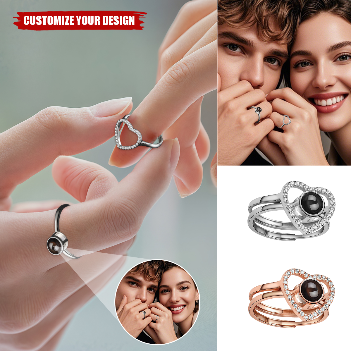 Custom Stackable Couple Rings With Photo Projection