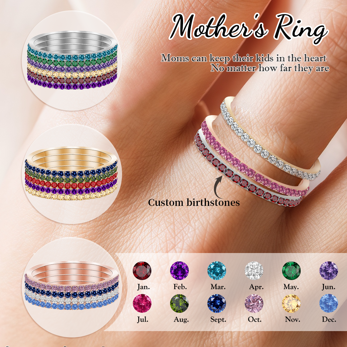 Personalized Dainty Round Birthstone Ring, Birthday Gift for Her