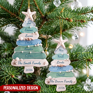 Personalized Sea Glass Tree Beach Family Christmas Ornament