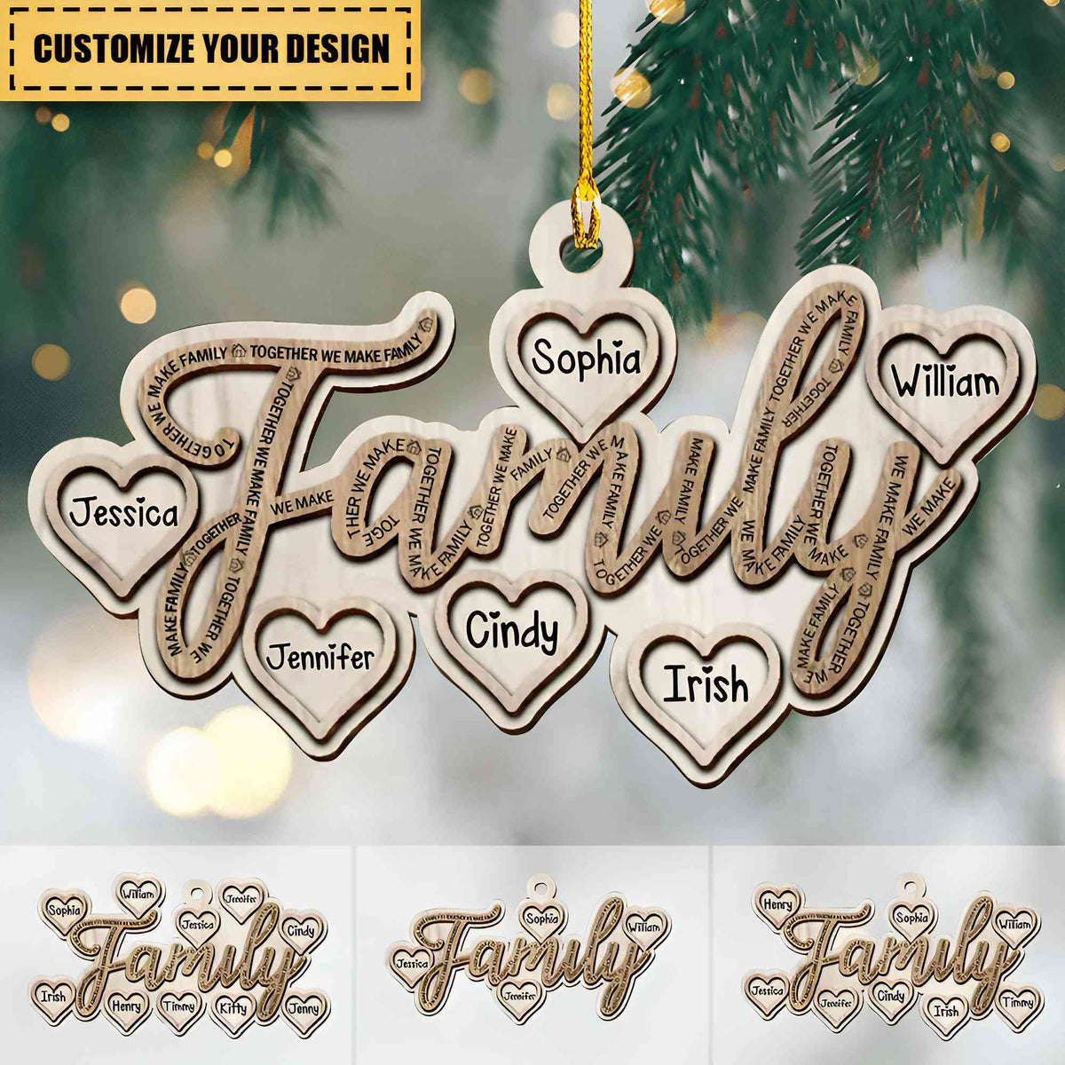 Personalized Family member Christmas Birthday gift 2 layered wooden ornament