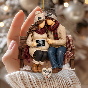 Personalized Pregnancy Christmas Acrylic Ornament, Expecting Parents Baby Announcement