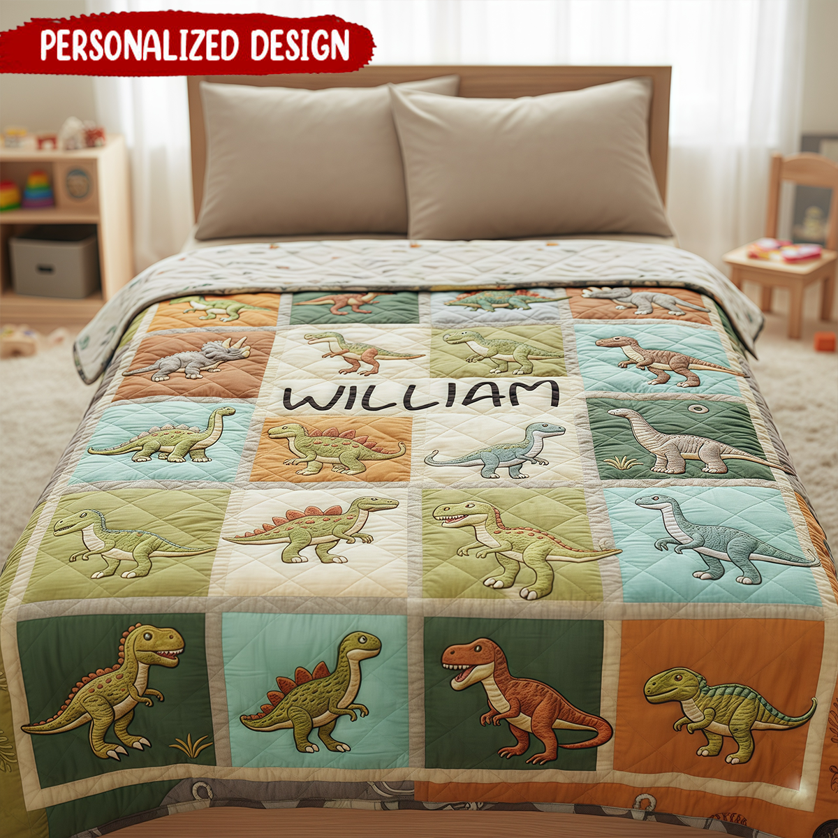 Personalized Multi Dinosaur Printed Blanket For Kids’ Room Or Nursery