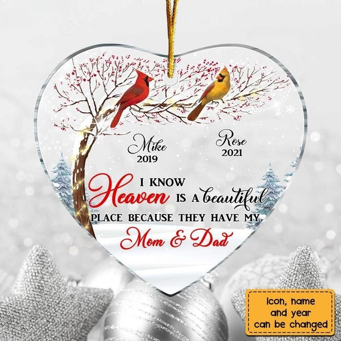 Memo Cardinal I Know Heaven Is Beautiful Heart Ornament