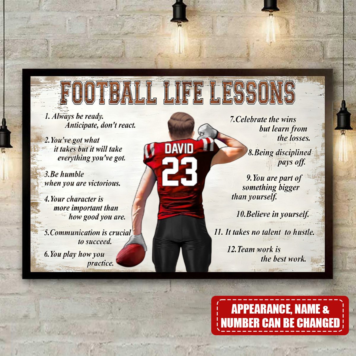 Football Life Lessons - Customized Football Poster with Personalized Name