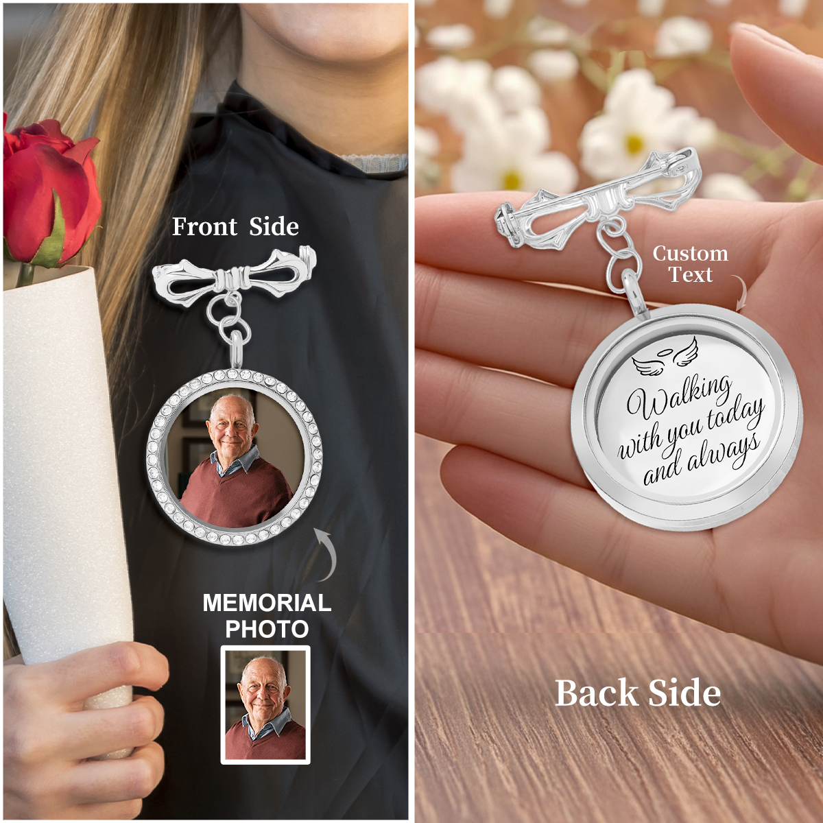 Walking With You Today And Always - Custom Graduation Memorial Photo Pin
