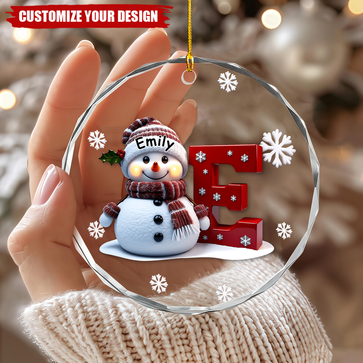 Personalized Snowman Initial Letter Christmas Ornament