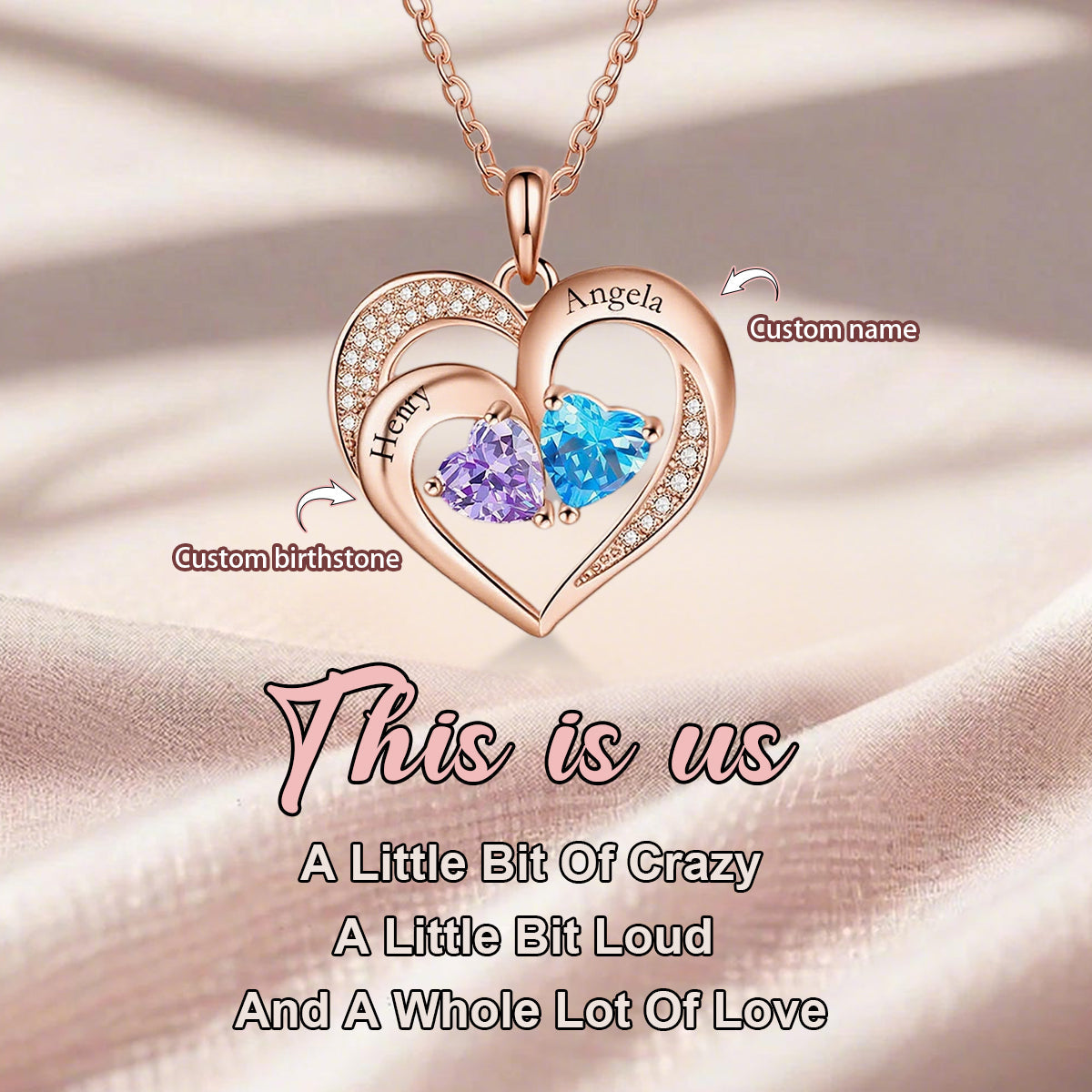 Personalized Heart-Shaped Name Birthstone Couple Necklace