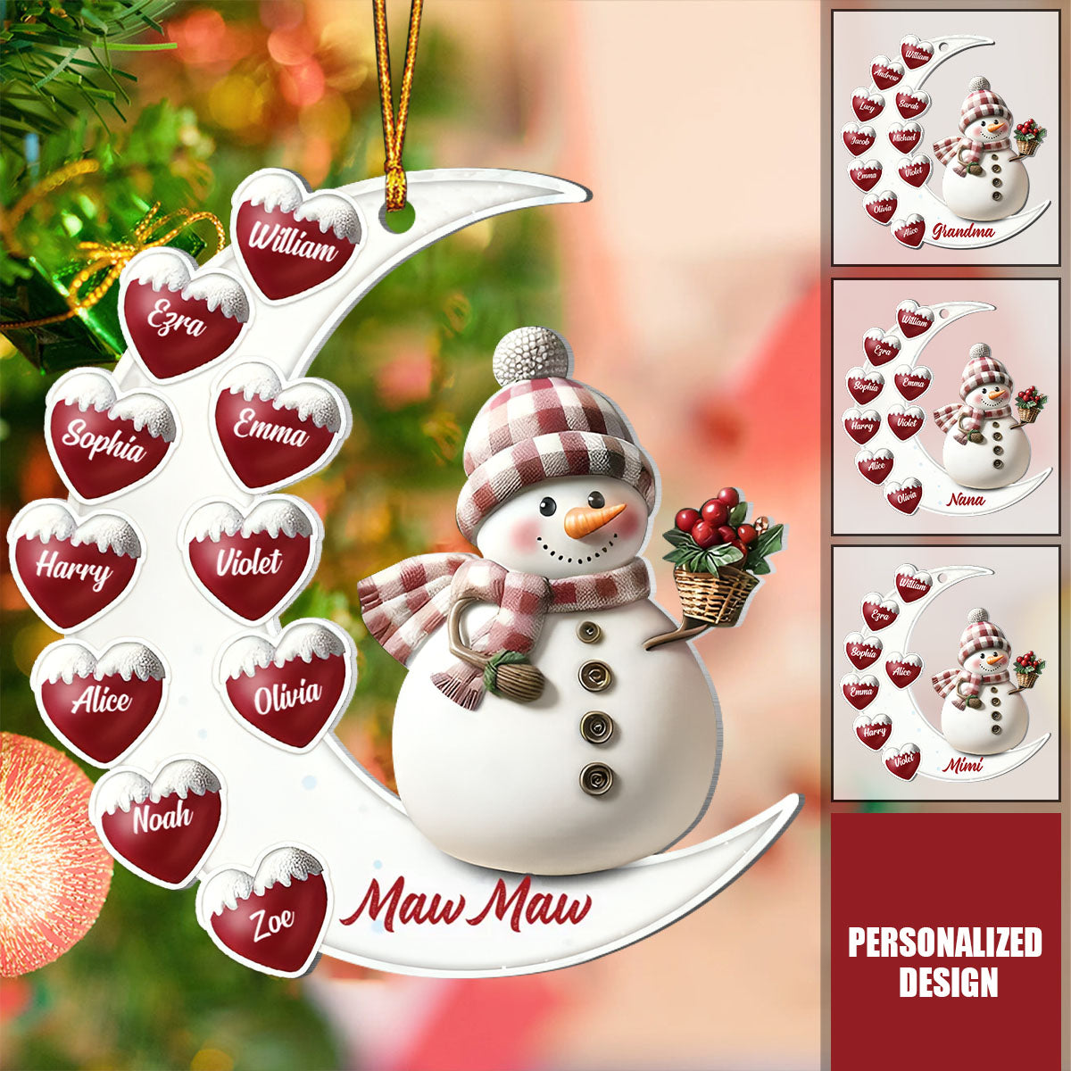 Lovely Grandma Snowman - Custom Grandkids Name Ornament