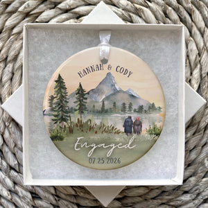 Personalized Mountain Engagement Ceramic Ornament