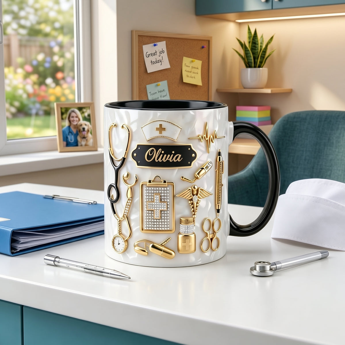 Personalized Custom Name Nurse 3D Effect Coffee Cup