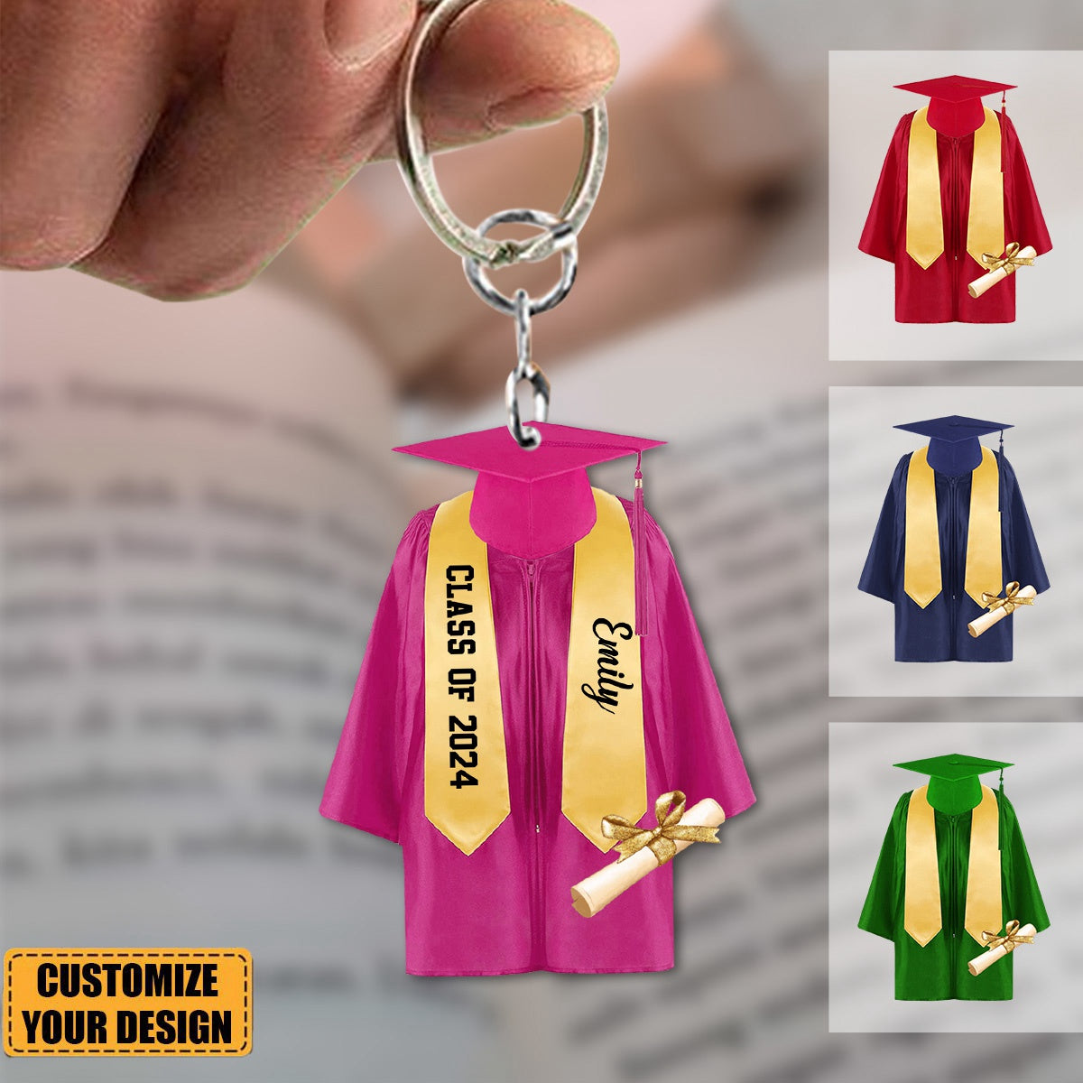 Personalized Graduation Gown Cap Custom Acrylic Keychain, Gift For Graduate
