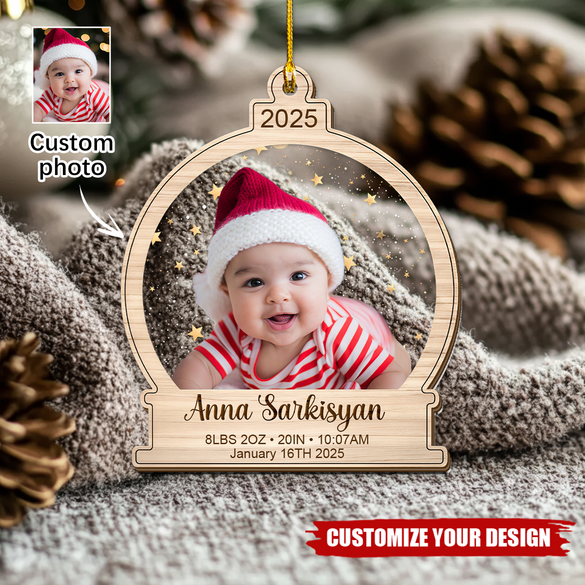 Baby's First Christmas Ornament, Custom Photo Keepsake