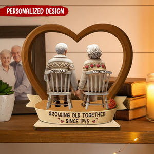 Old Couple Growing Old Together - Personalized Wooden Plaque
