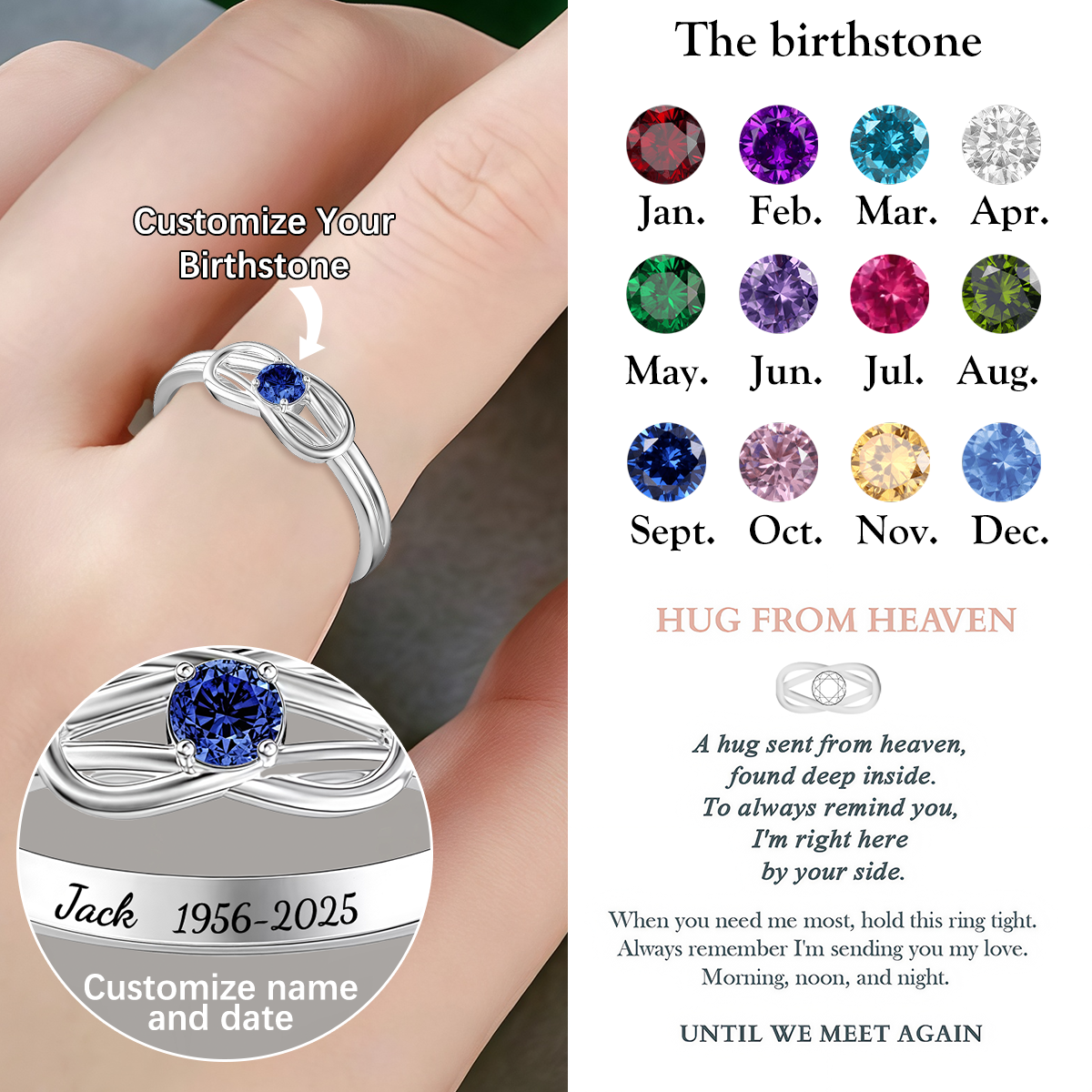 Custom Birthstone Memorial Ring, Gift For Family & Friend