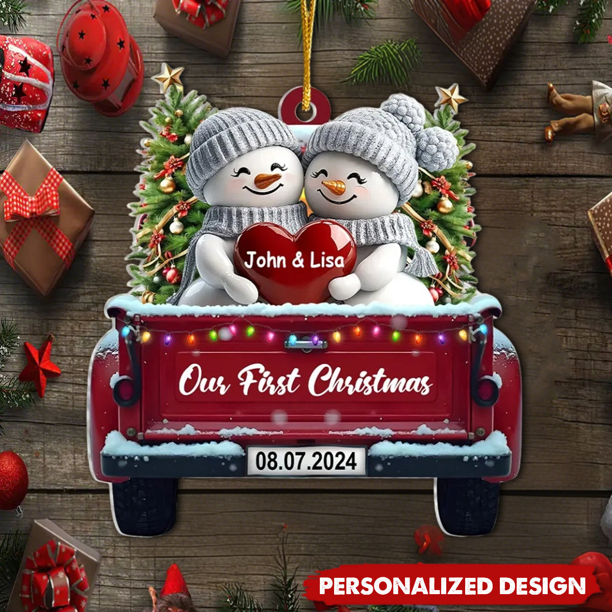 Truck Couple Christmas, Our Firstmas Christmas - Personalized Acrylic Ornament