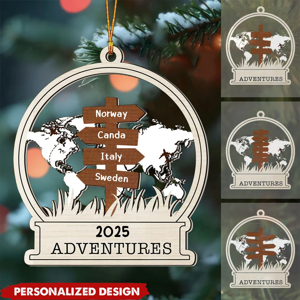 Personalized Traveling Christmas Wooden Ornament