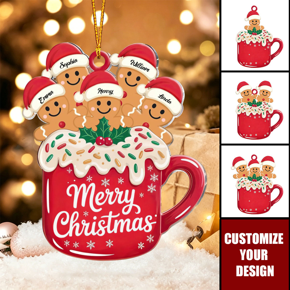 Personalized Gingerbread Family Christmas Ornament 2026