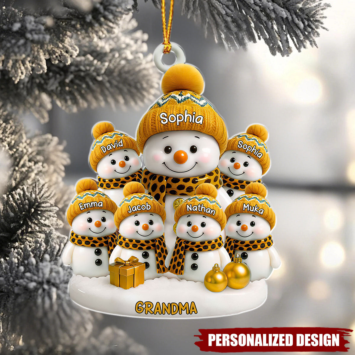 Personalized Snowman Family Christmas Celebration Ornament