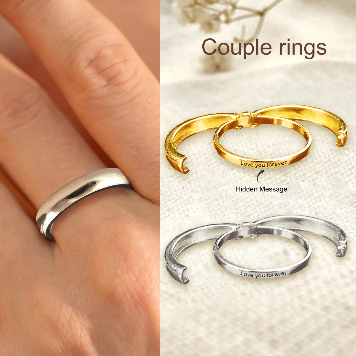 Personalized Hidden Text Ring, Custom Secret Message Ring