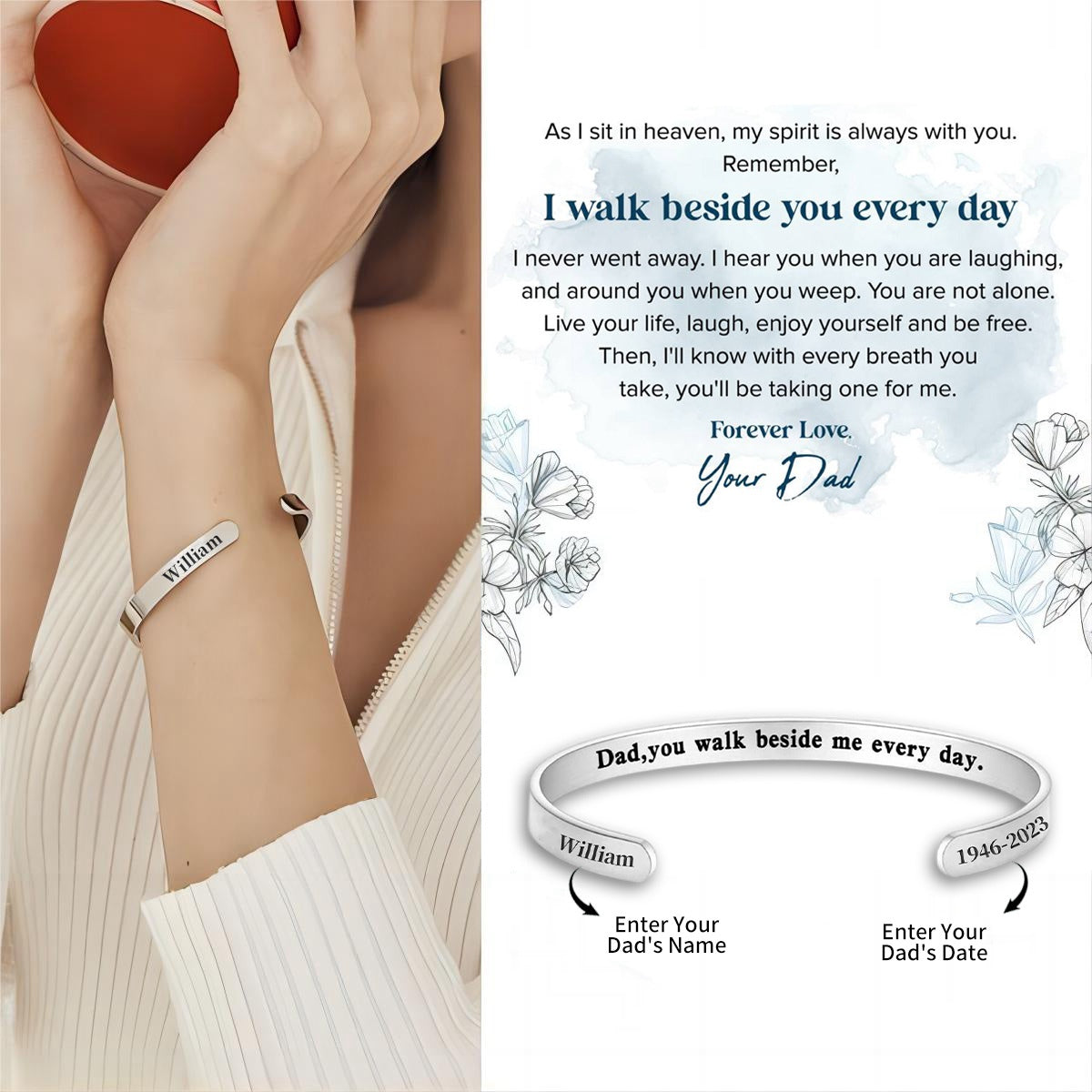Dad, You Walk Beside Me Every Day - Personalized Engraved Bracelet