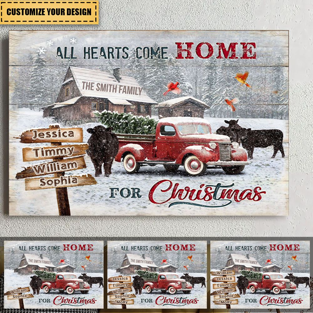 Christmas Canvas Gifts For Farmers With Pickup Truck And Farm Animals All Hearts Come Home For Christmas