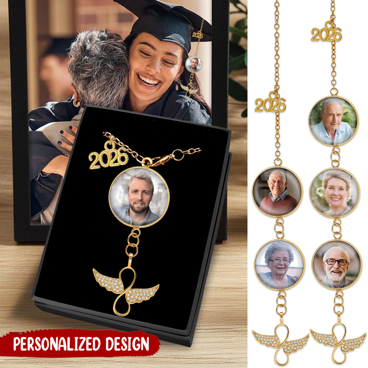 Personalized Graduation Angel Wings Memorial Tassel Charm for Grad Cap